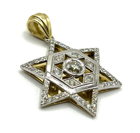14K Gold and Diamond Star of David with Central Hexagon Necklace